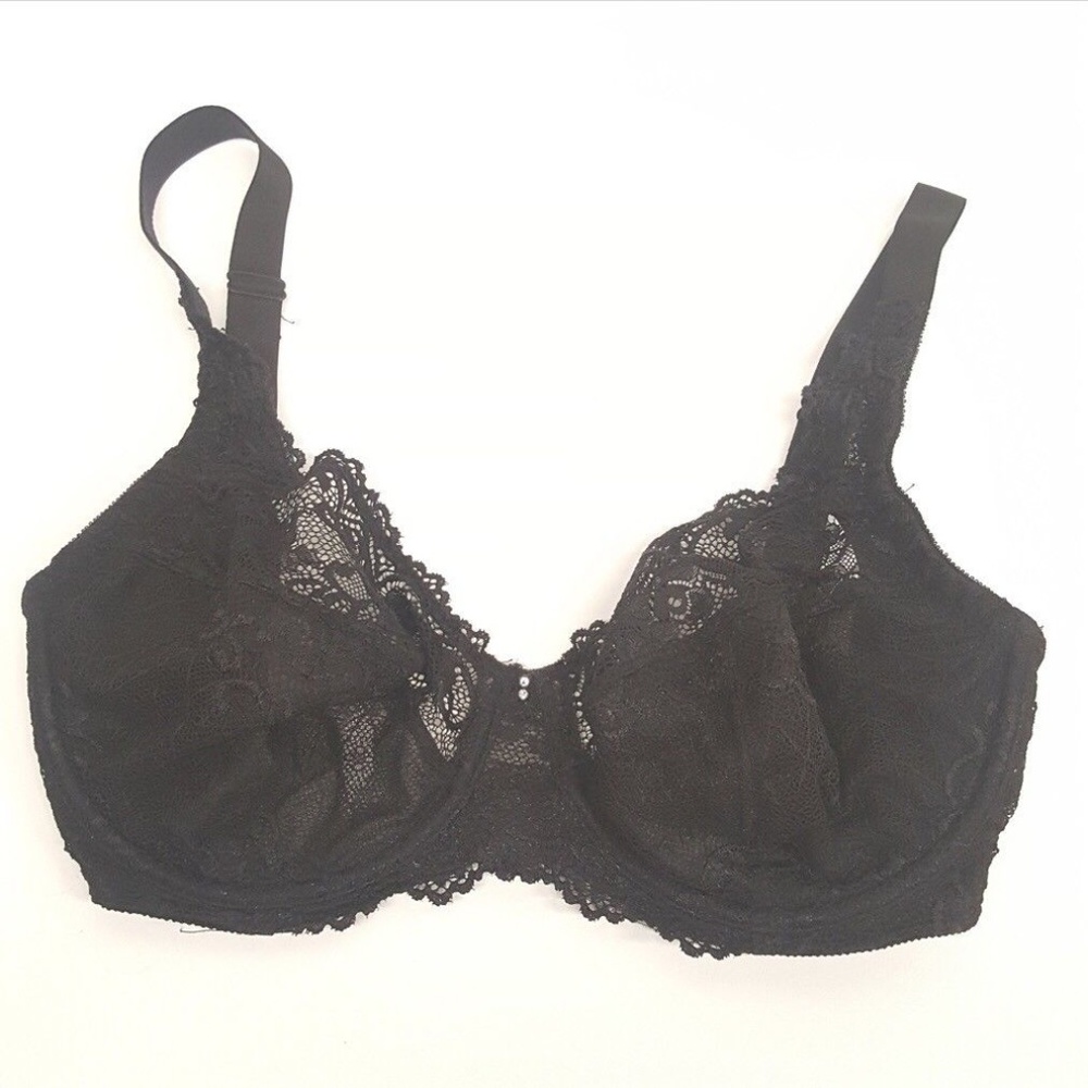 GRENIER Black Sheer Lace Bra Deep V Underwire